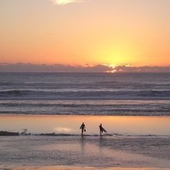 coucher de soleil sur la plage de Biscarosse